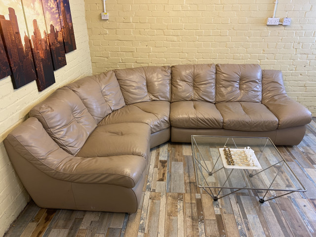 Comfy Beige Leather Corner Sofa