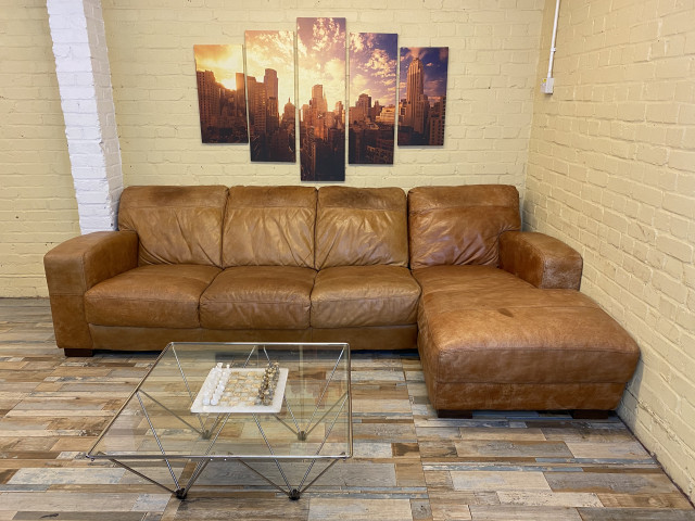 Country Rustic Tan Leather Corner Sofa