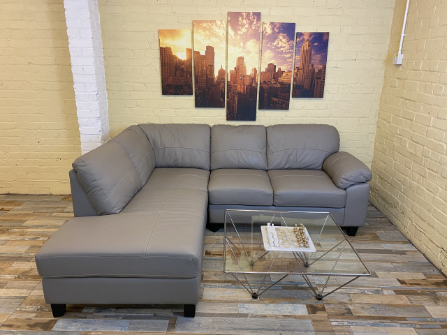 Excellent Grey Leather Corner Sofa