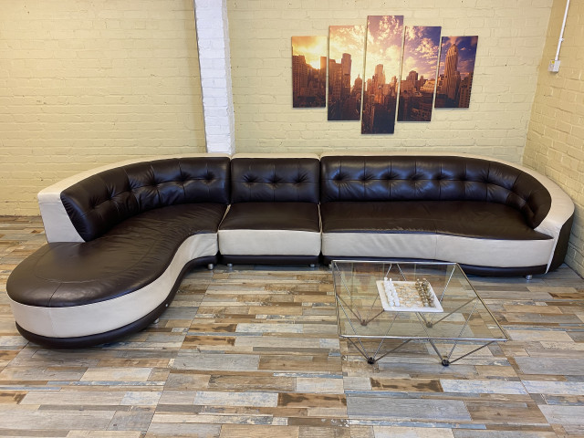 HUGE Family Brown Leather Corner Sofa