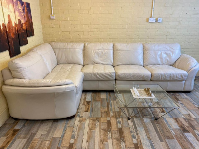 Huge Versatile White Leather Corner Sofa