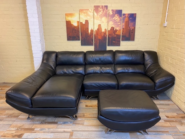 Pristine Black Leather Corner Sofa