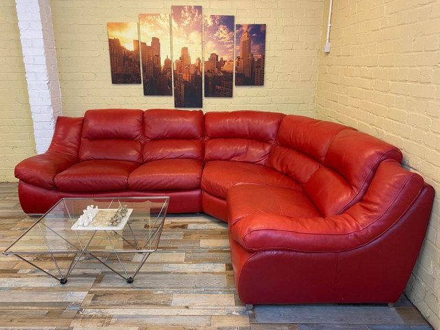 Elegant Red Leather Corner Sofa