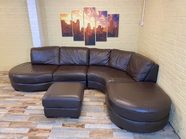 Modular Curvy Brown Leather Corner Sofa
