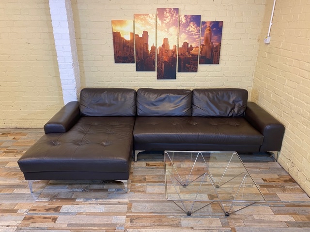 Spacious Deep Brown Leather Corner Sofa (ME)