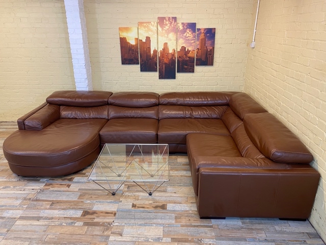 Glorious Large Brown Leather Corner Sofa (ME)