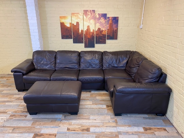 Modular Comfy Brown Leather Corner Sofa (ME)