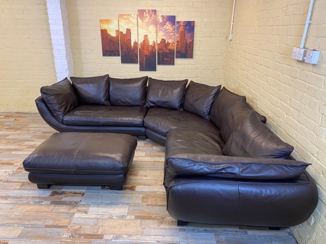 Deeply Comfortable Brown Leather Corner Sofa (ME)