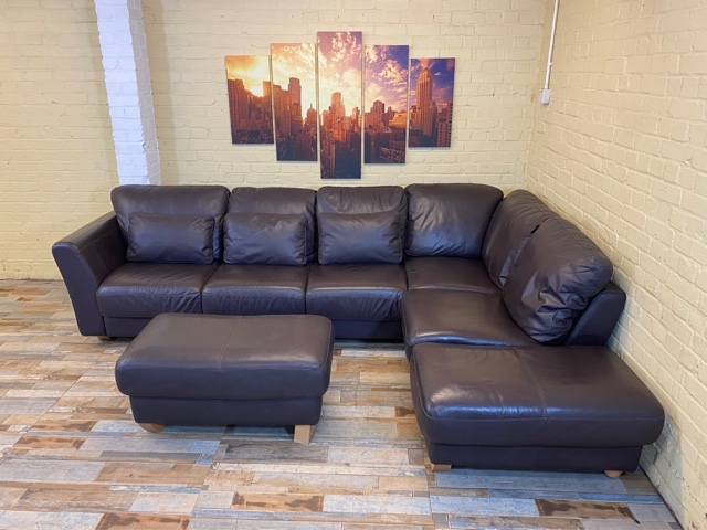Extra Long Brown Leather Corner Sofa (ME)