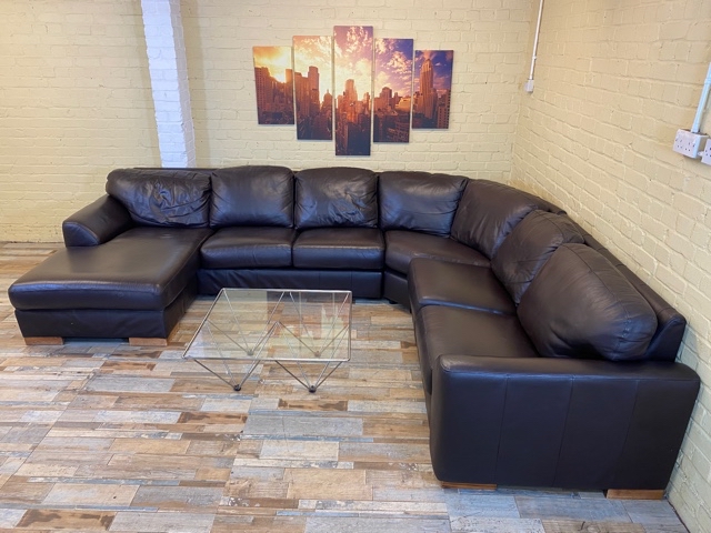 Multi Sectional Brown Leather Corner Sofa (ME)