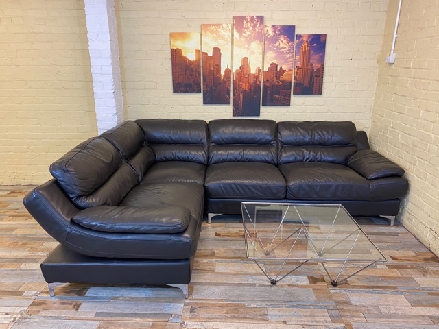 Solid Delightful Brown Leather Corner Sofa (KT)