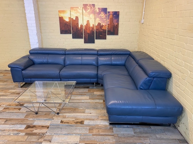 Grey/Blue Electric Leather Corner Sofa (KT)