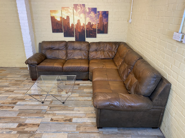 Rustic Distressed Hide Leather Corner Sofa (ME)