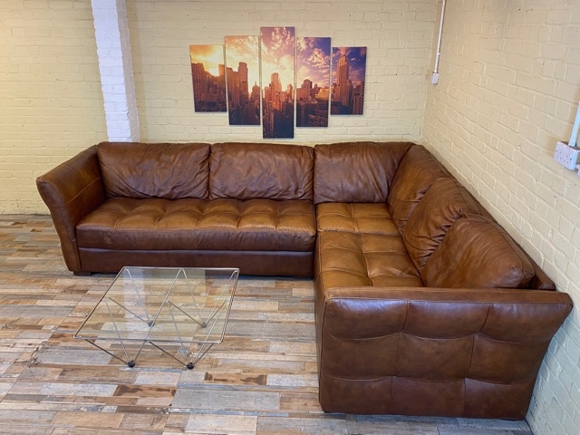 Leather Corner Sofa Large Smoked Whiskey