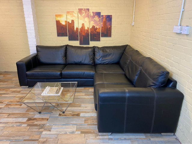 Italian Black Leather Corner Sofa