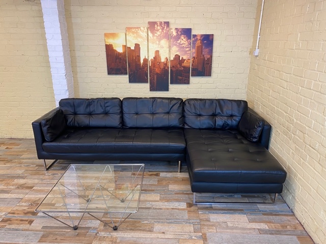 Dwell Plush Black Leather Corner Sofa