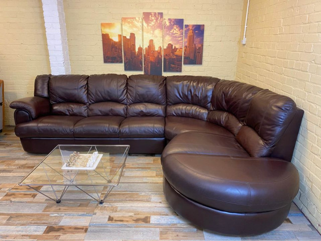 Long Brown Leather Corner Sofa