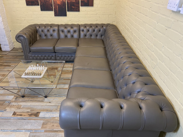 Outstanding Chesterfield Grey Leather Corner Sofa