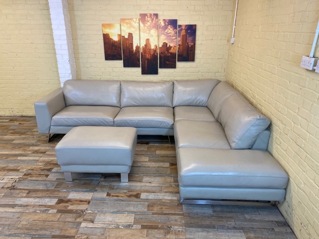 Fabulous Grey/Beige Leather Corner Sofa
