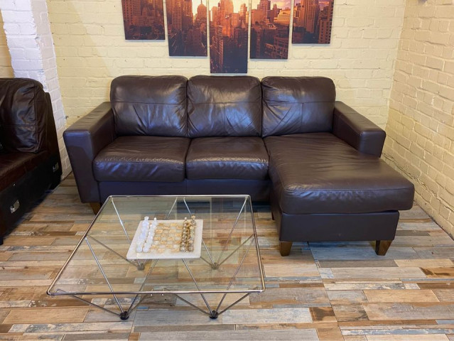 Compact Brown Leather Corner Sofa