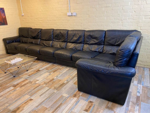 8 Seater Black Leather Corner Sofa