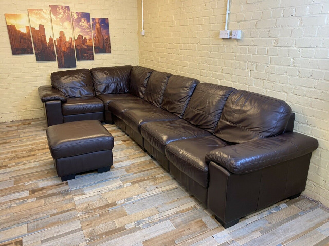 Modular Brown Leather Corner Sofa