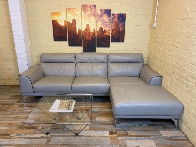 Flawless Grey/Taupe Leather Corner Sofa