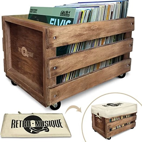 Retro Musique Wooden LP Vinyl Record Storage Crate