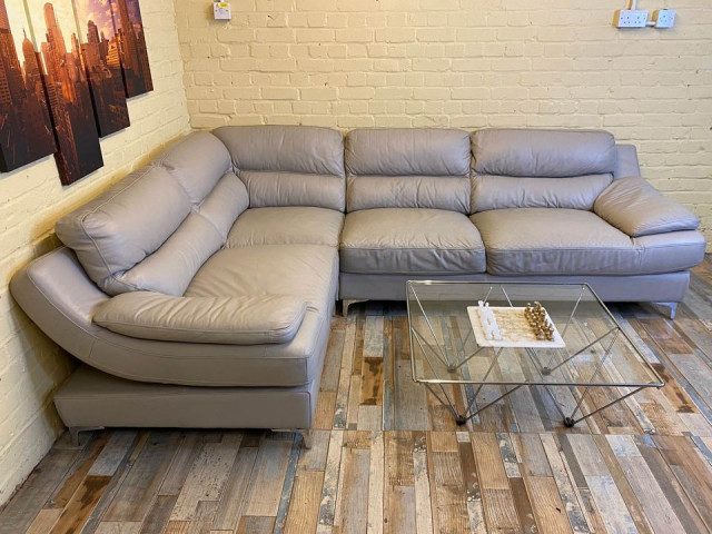 Light Taupe Leather Corner Sofa
