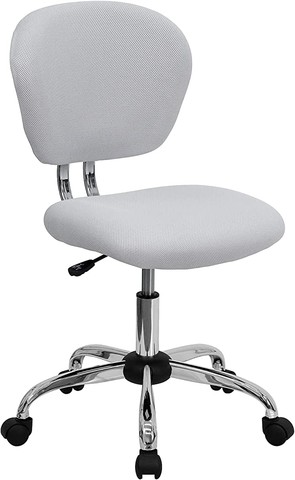 Flash Furniture Chair, Chrome, White, Mid-Back