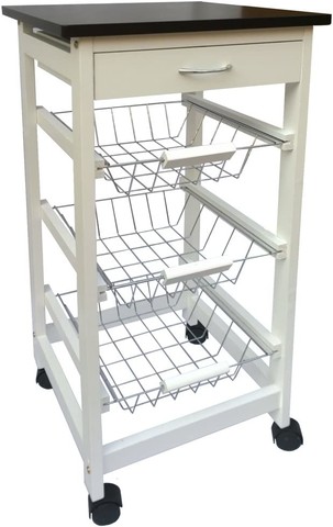 Chef Vida 3 Tier Kitchen Trolley, Wood, White