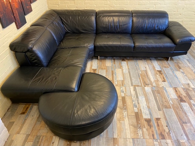 Suave Black Leather Corner Sofa