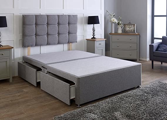 Linen Divan Bed Base With Matching Cube Headboard