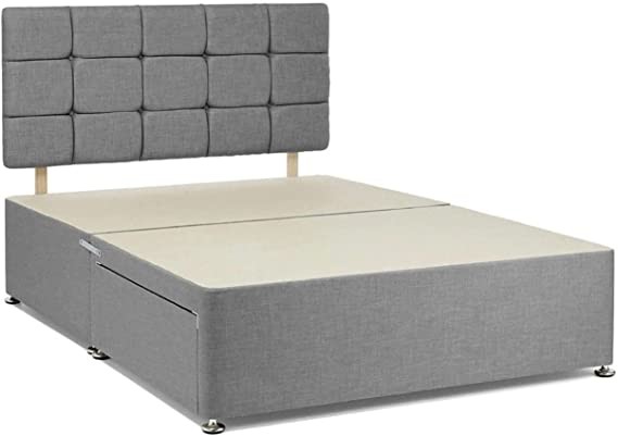 Grey Chenille Fabric Divan Bed Base with Headboard