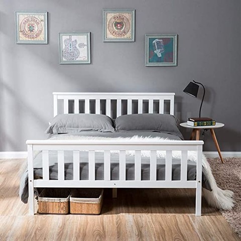 Bed Wooden Frame White Solid Pine