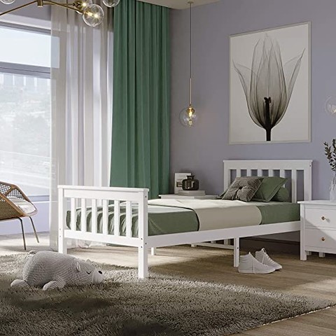 Panana Single Bed 3FT White Bed Frame Wood Bed for