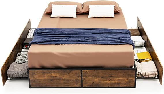 COSTWAY 4FT/4FT6 Double Metal Bed Frame with 4 Und
