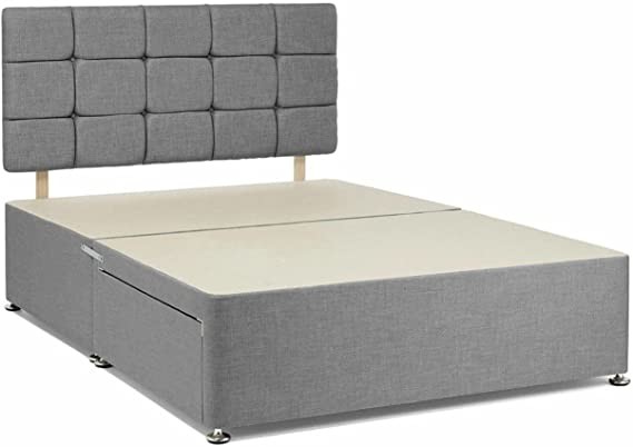Grey Divan Bed Base with 20 Inches high Cube Headb
