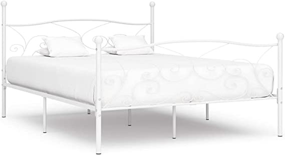 Bed Frame with Slatted Base White Metal