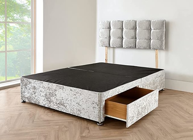 Silver Divan Double Bed Base with Headboard