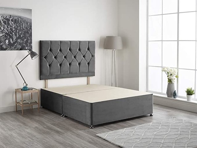 Bed Centre Charcoal Plush Fabric Divan Base (King)