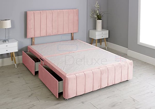 Plush Velvet ibex Divan Bed Base with Vertical Lin