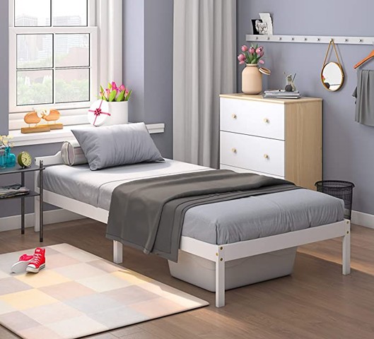 Single Bed Frame 3FT Solid Pine Wood Bed for Kids,