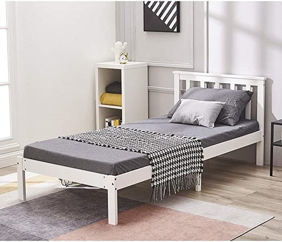 Single bed in White, Panana Wooden Bed Frame with 