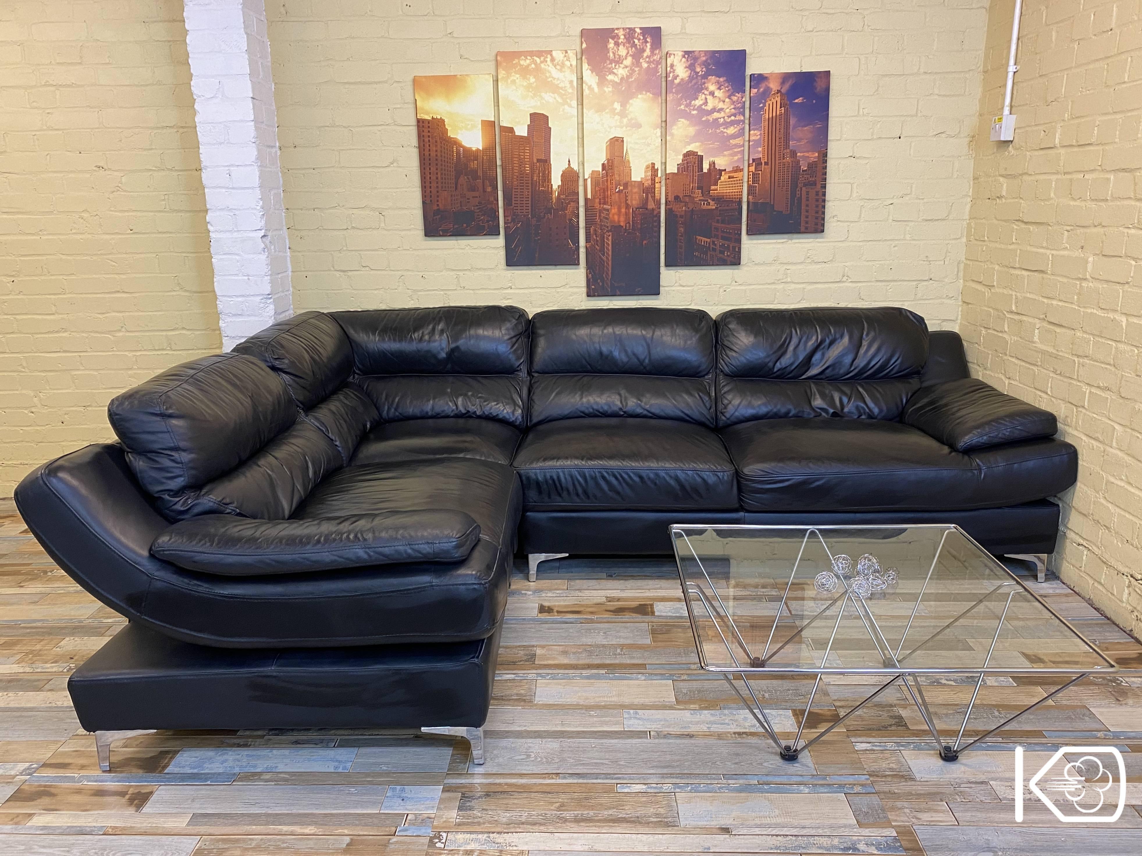 Elegant Black Leather Corner Sofa