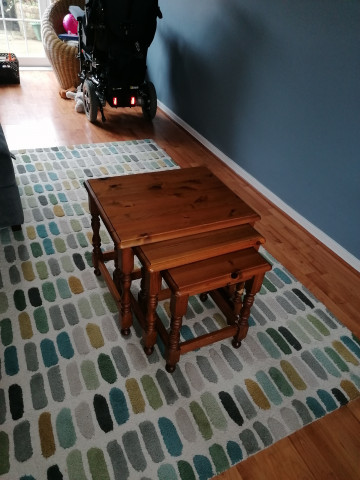 Solid oak table and 3 nest of tables