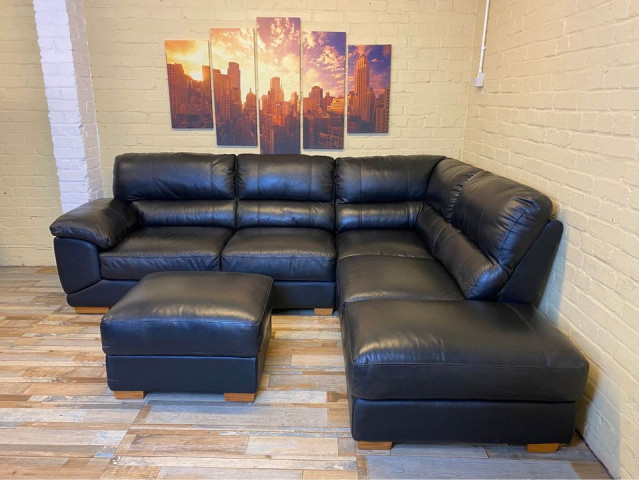 Flawless Black Leather Corner Sofa