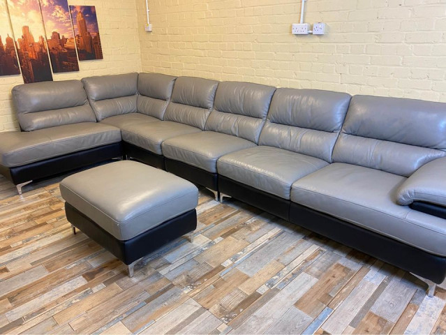 Phenomenal Black and Grey Leather Corner Sofa