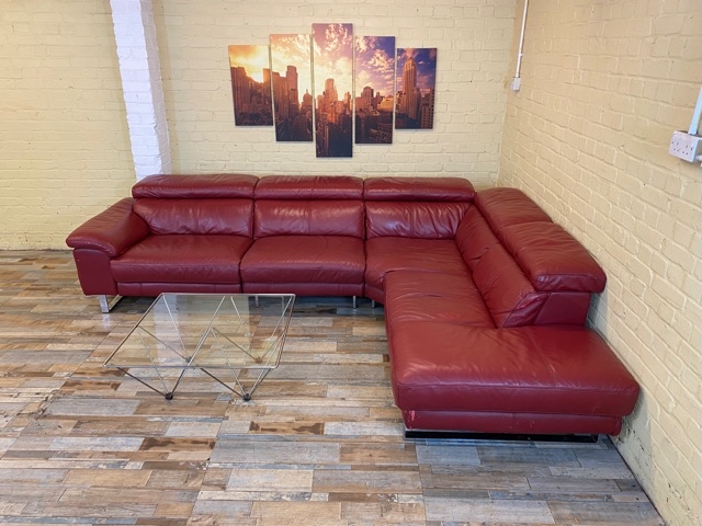 Red Electric Leather Corner Sofa