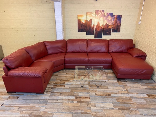 Red Large Leather Corner Sofa